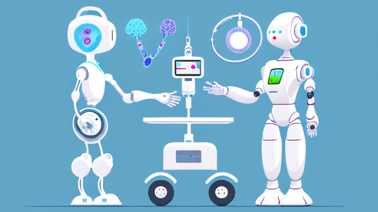 A medical robot or ai system interacting with a patient or medical equipment